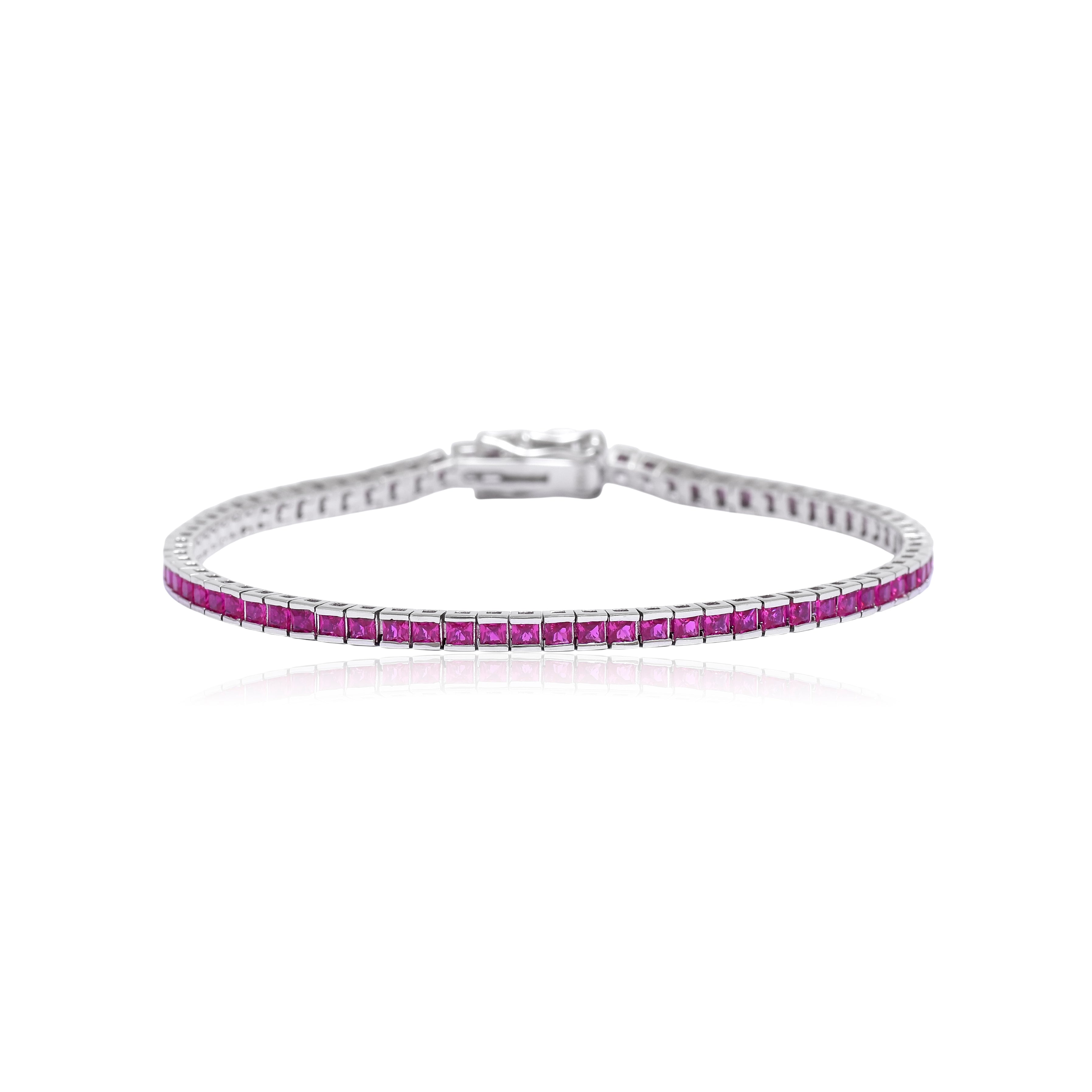 Pink Princess Cut Tennis Bracelet