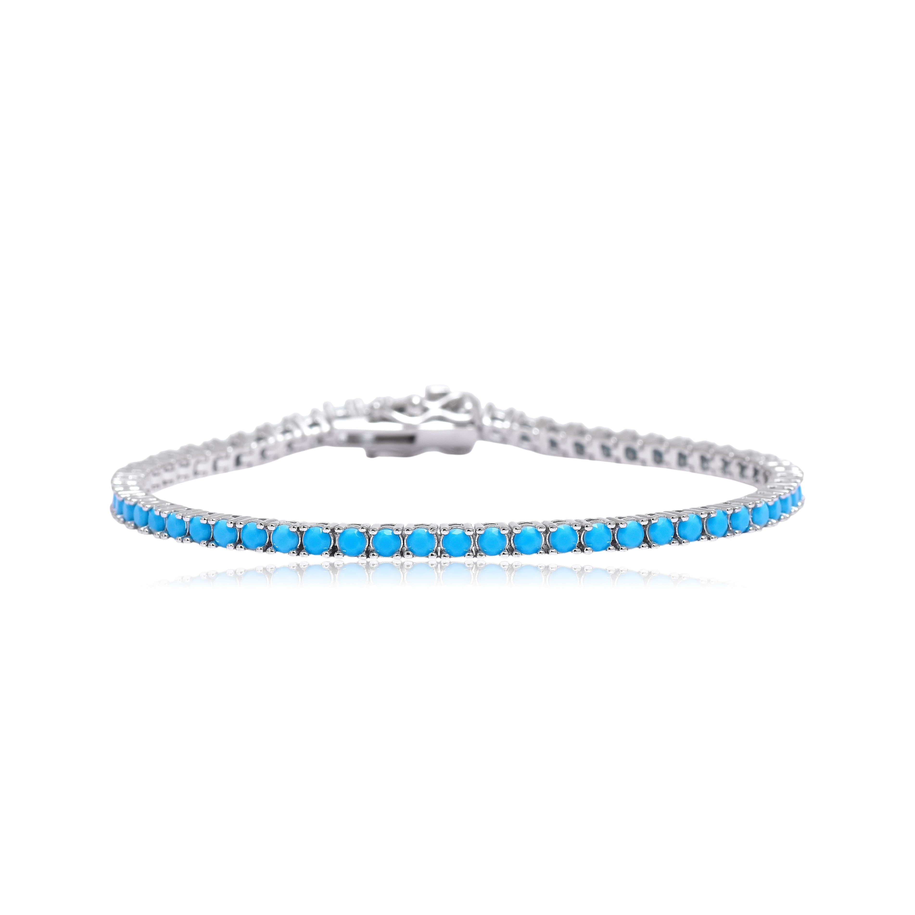 Turquoise Blue Tennis Bracelet in 925 Sterling Silver