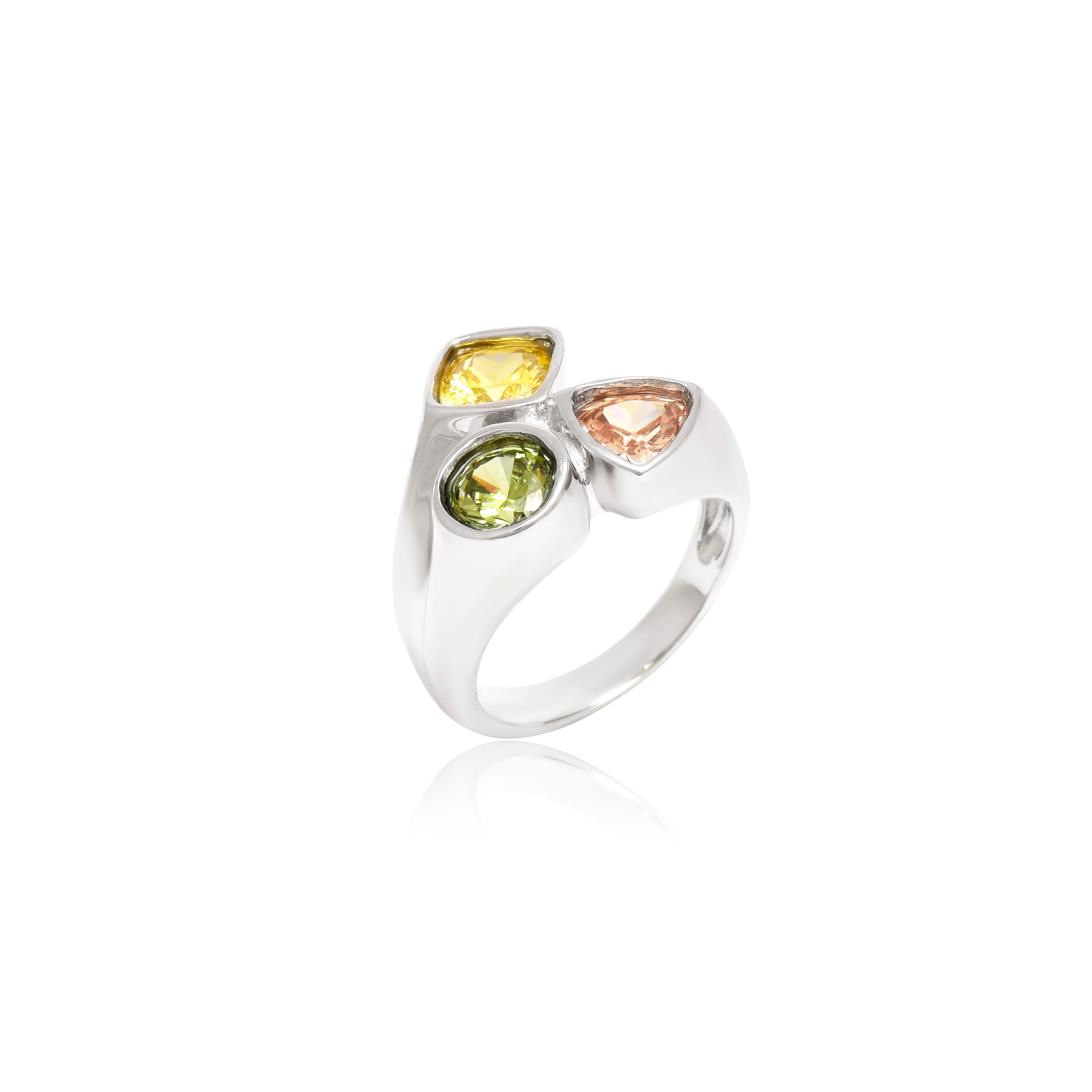 Statement Three Stone Bezel Set Ring