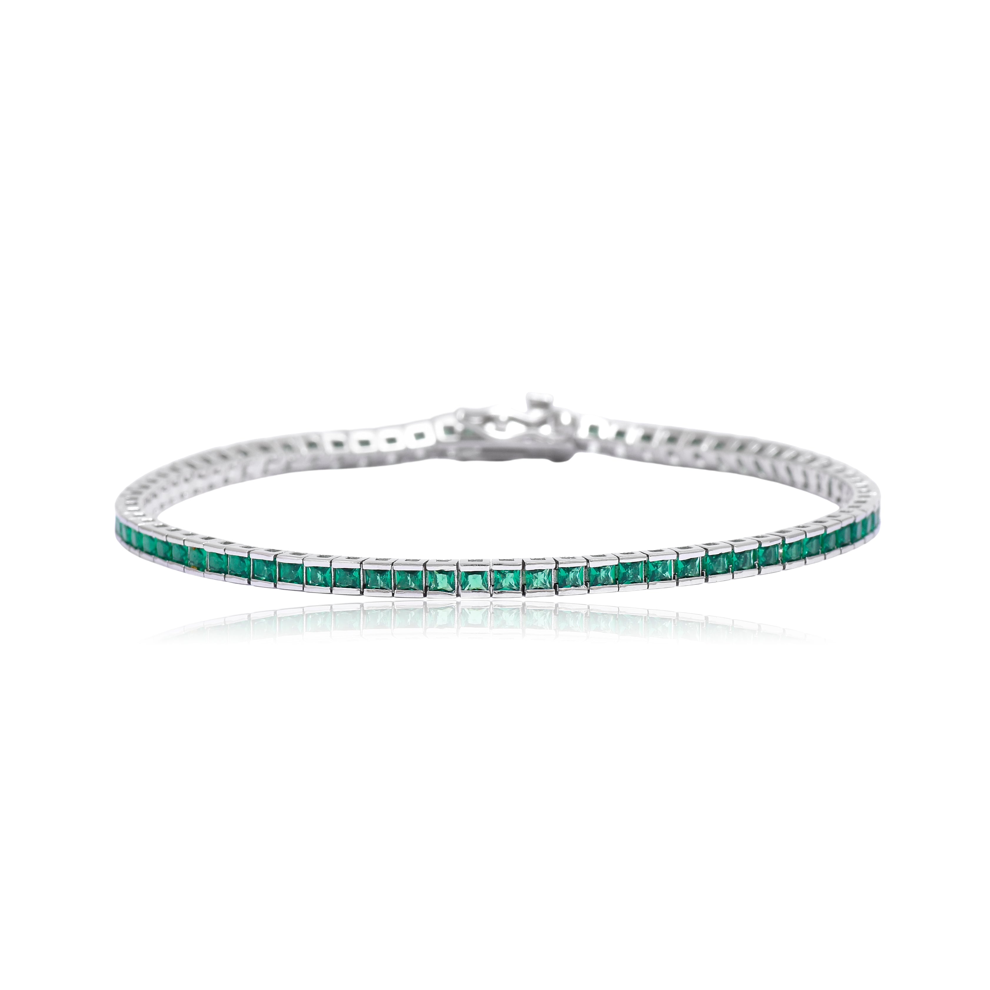 Emerald Green Princess Cut Tennis Bracelet
