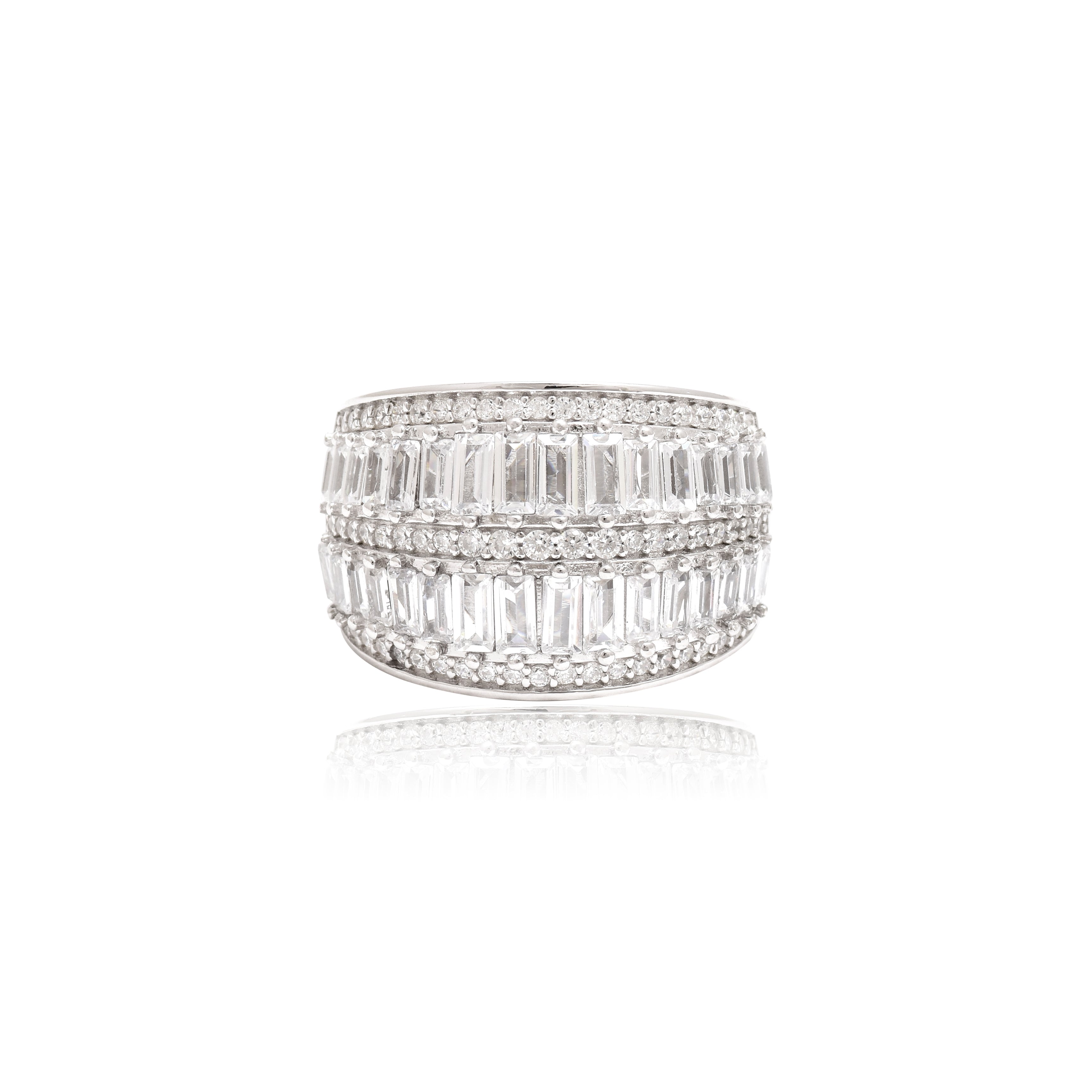 Baguette Cluster Cocktail Ring in 925 Sterling Silver