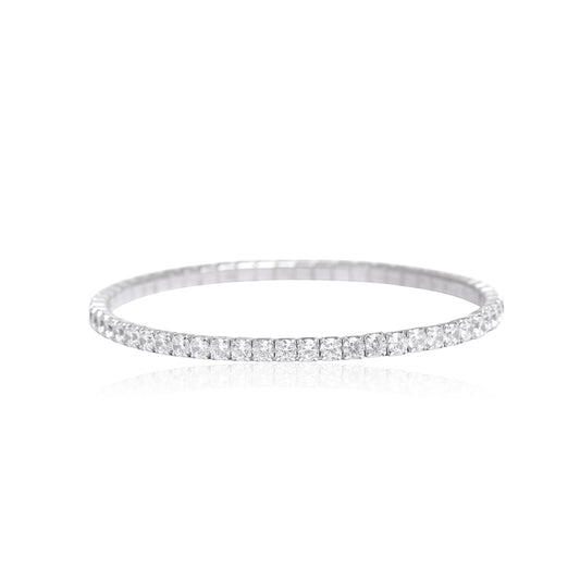 Solitare stone elastic stretch bracelet in 925 sterling silver