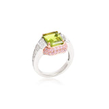 Emerald-Cut Green and Pink Halo Ring