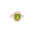 Emerald-Cut Green and Pink Halo Ring