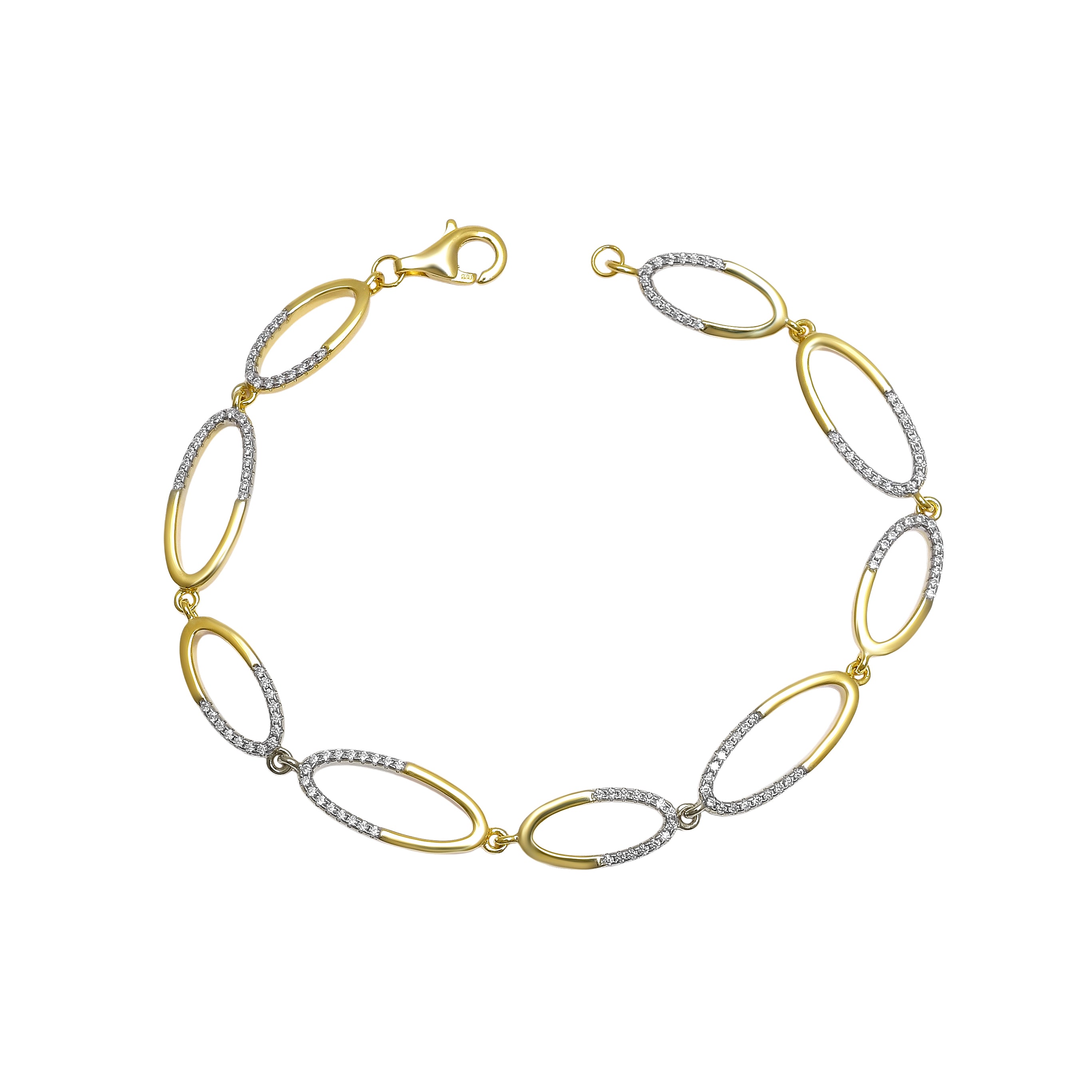 Two Tone Oval Link Bracelet in 925 Sterling Silver