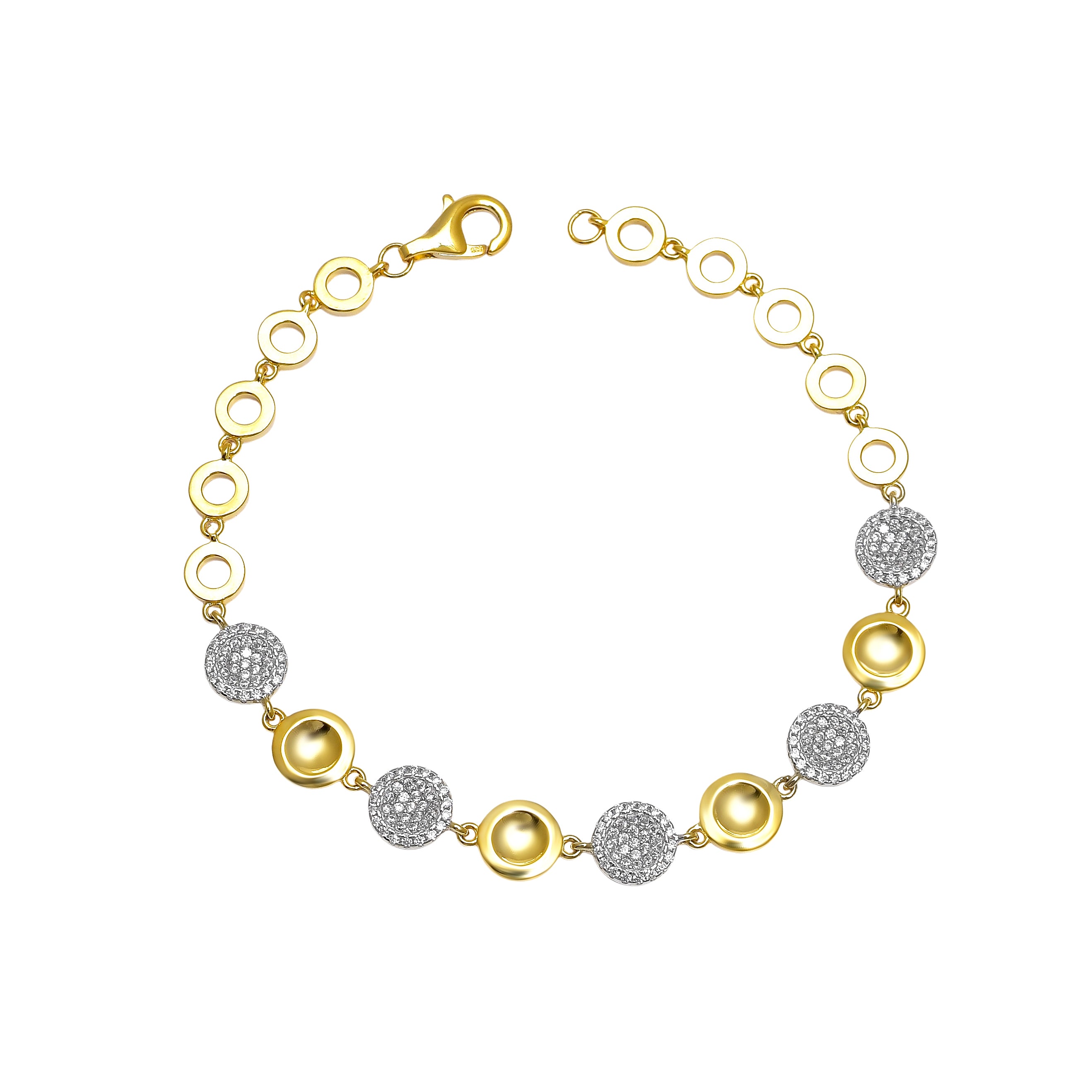 Gold Finish Disc & Pavé Crystal Bracelet in 925 Sterling Silver