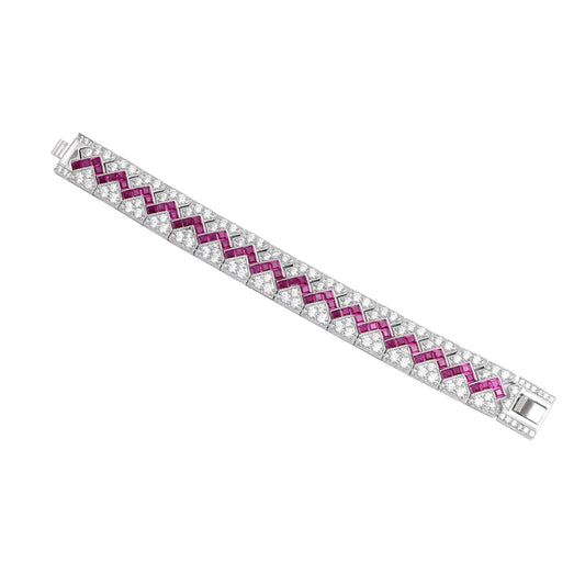 Geometric Ruby and American Diamond Bracelet in 925 Silver