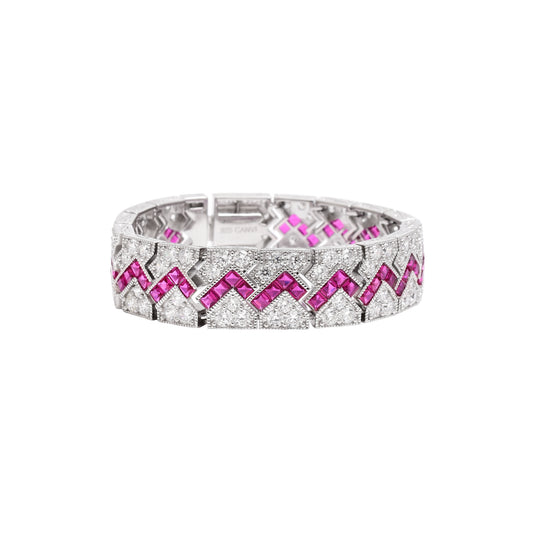 Geometric Ruby and American Diamond Bracelet in 925 Silver