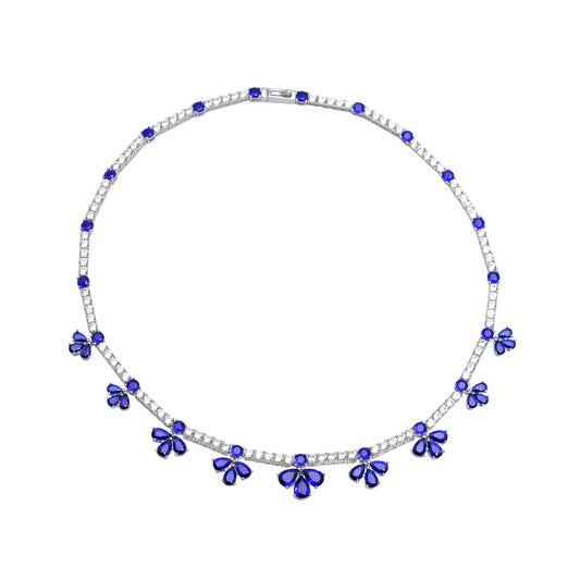 Blue Sapphire Drop Tennis Necklace