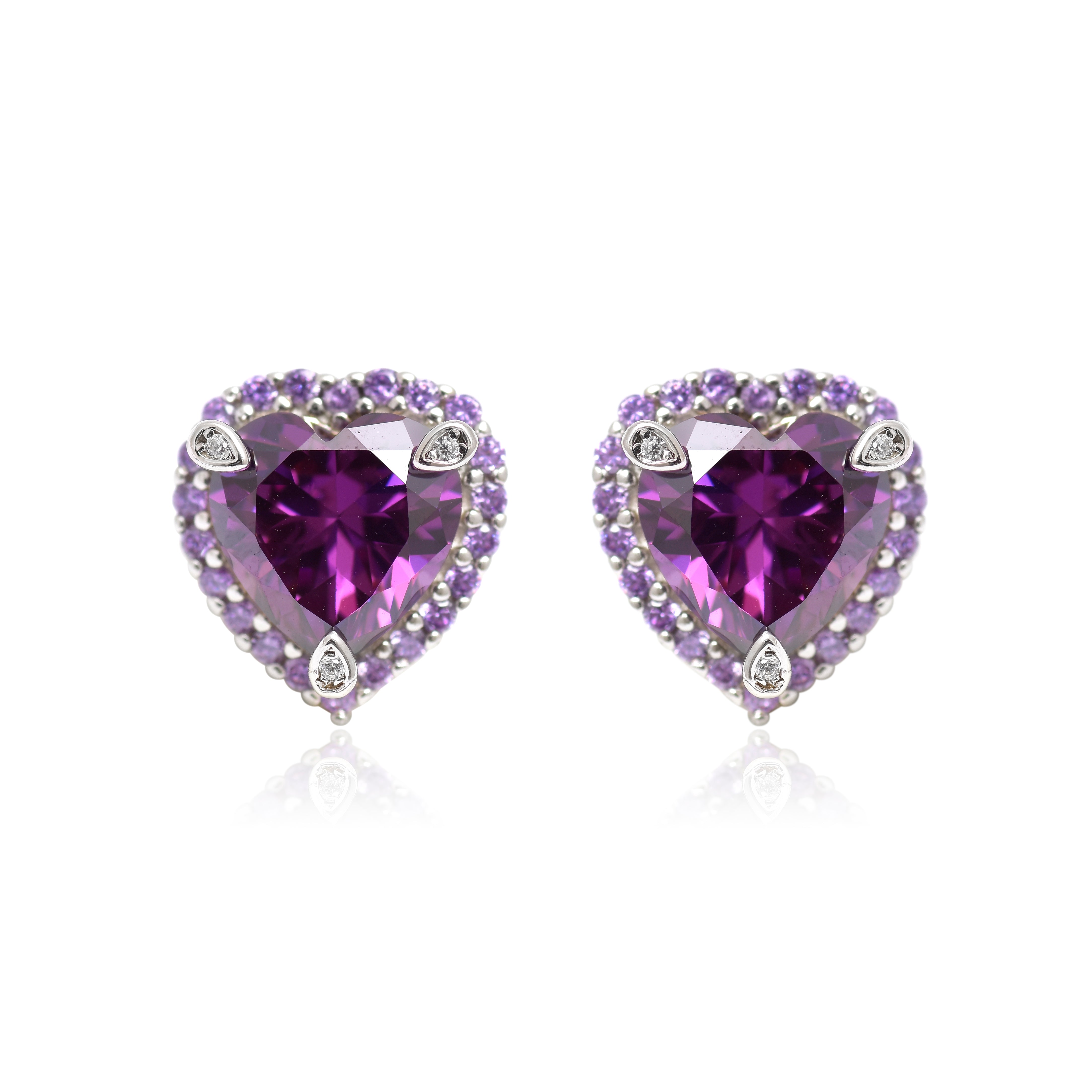 Purple Heart Pendant Set in 925 Sterling Silver