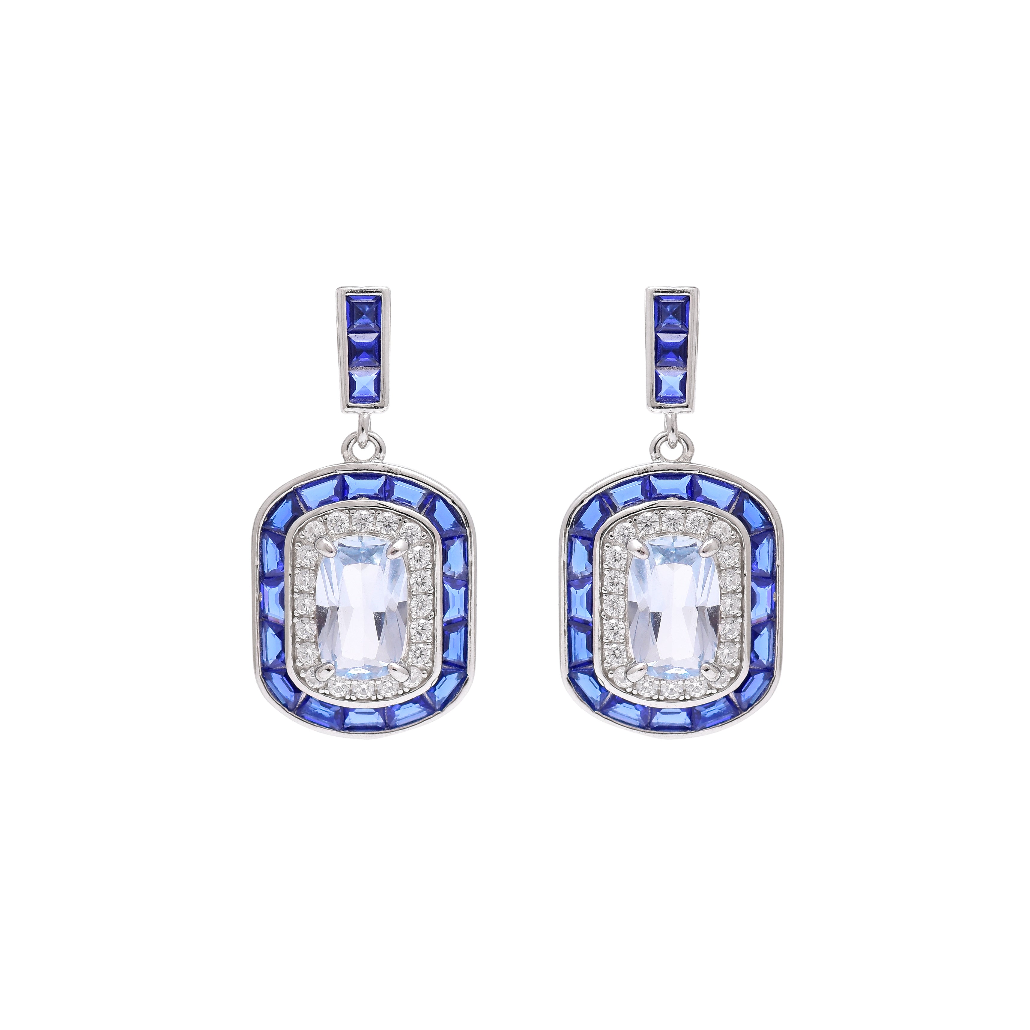 Blue Frame Sterling Silver Drop Earrings