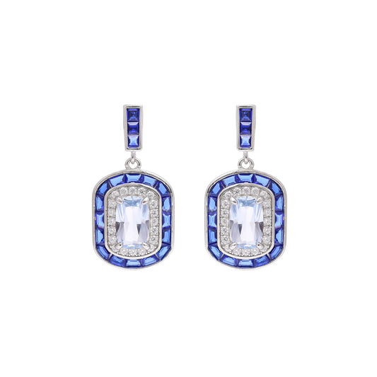 Blue Frame Sterling Silver Drop Earrings