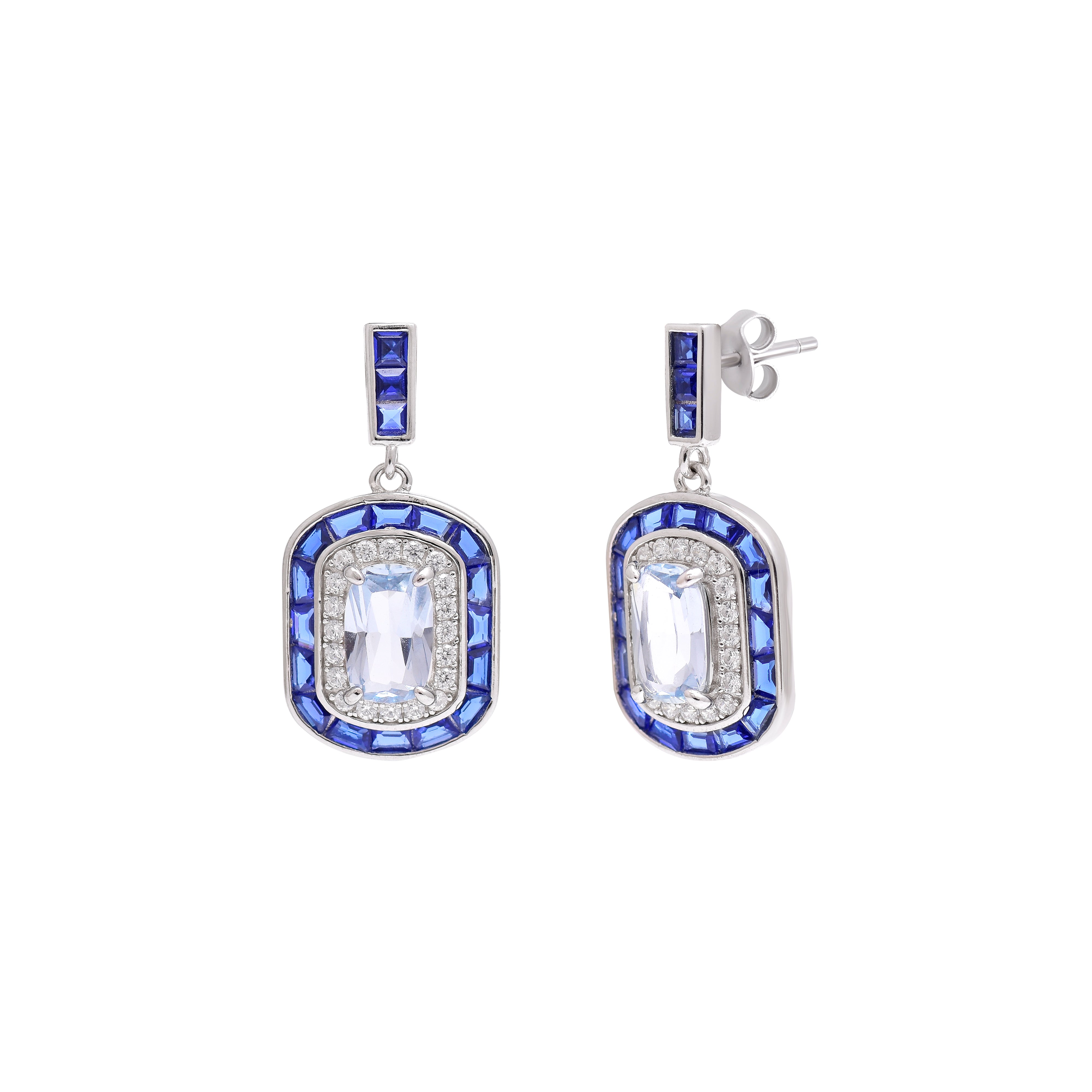 Blue Frame Sterling Silver Drop Earrings