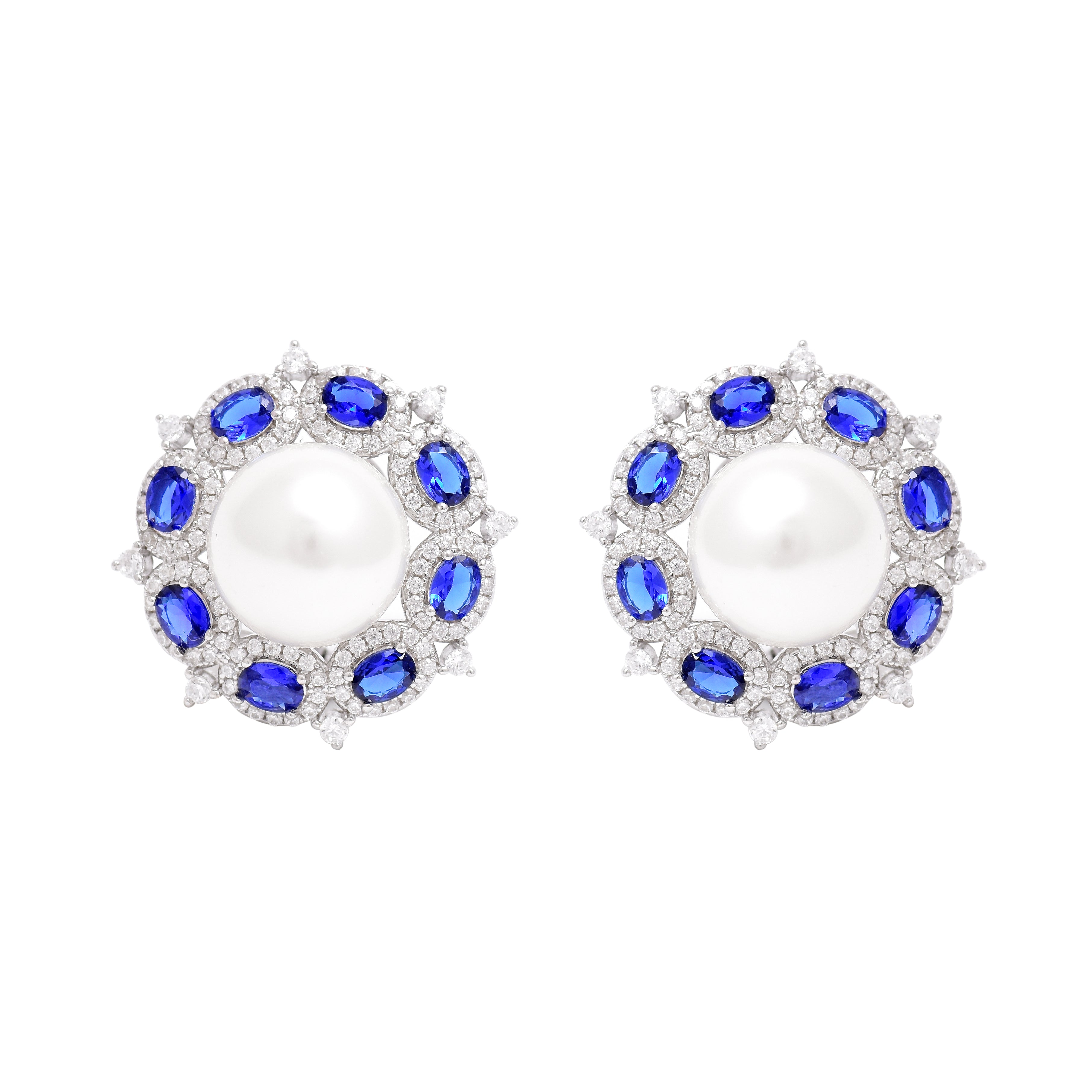 Blue Aura Pearl Sterling Silver Earrings