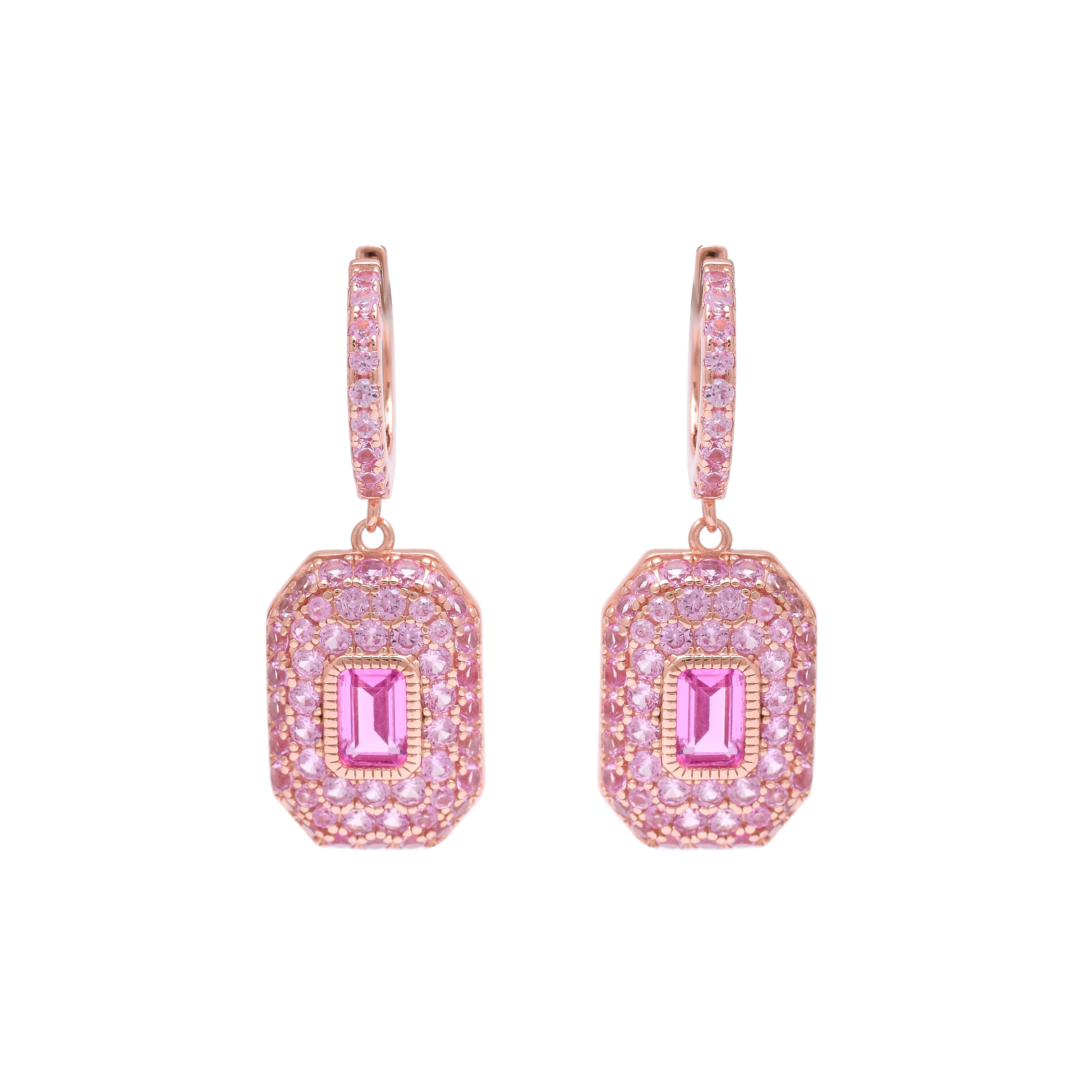 Rose Gold Plated Pink Drop Hoop Earrings