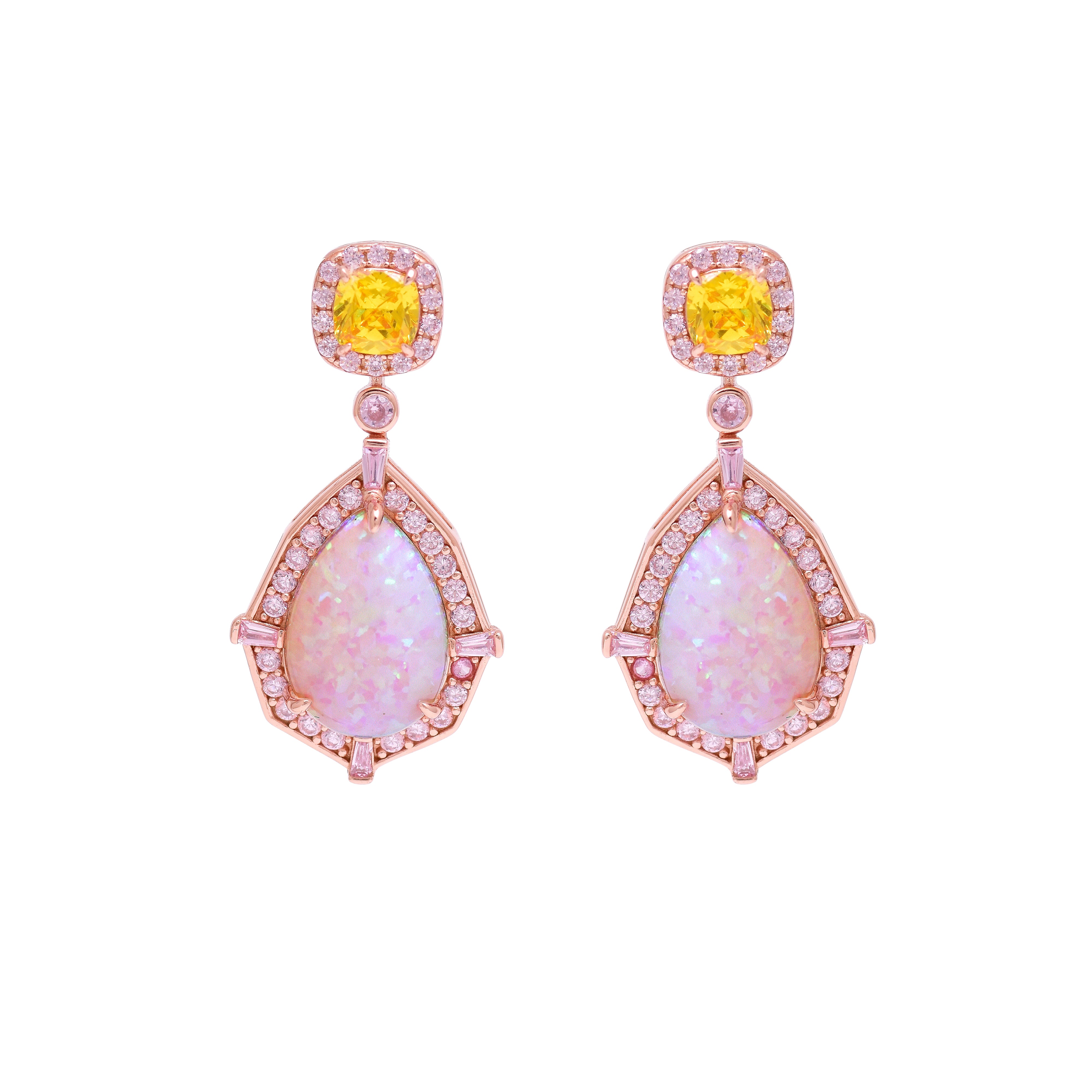 Rose Gold Plated Yellow Top Opal Drop Earrings