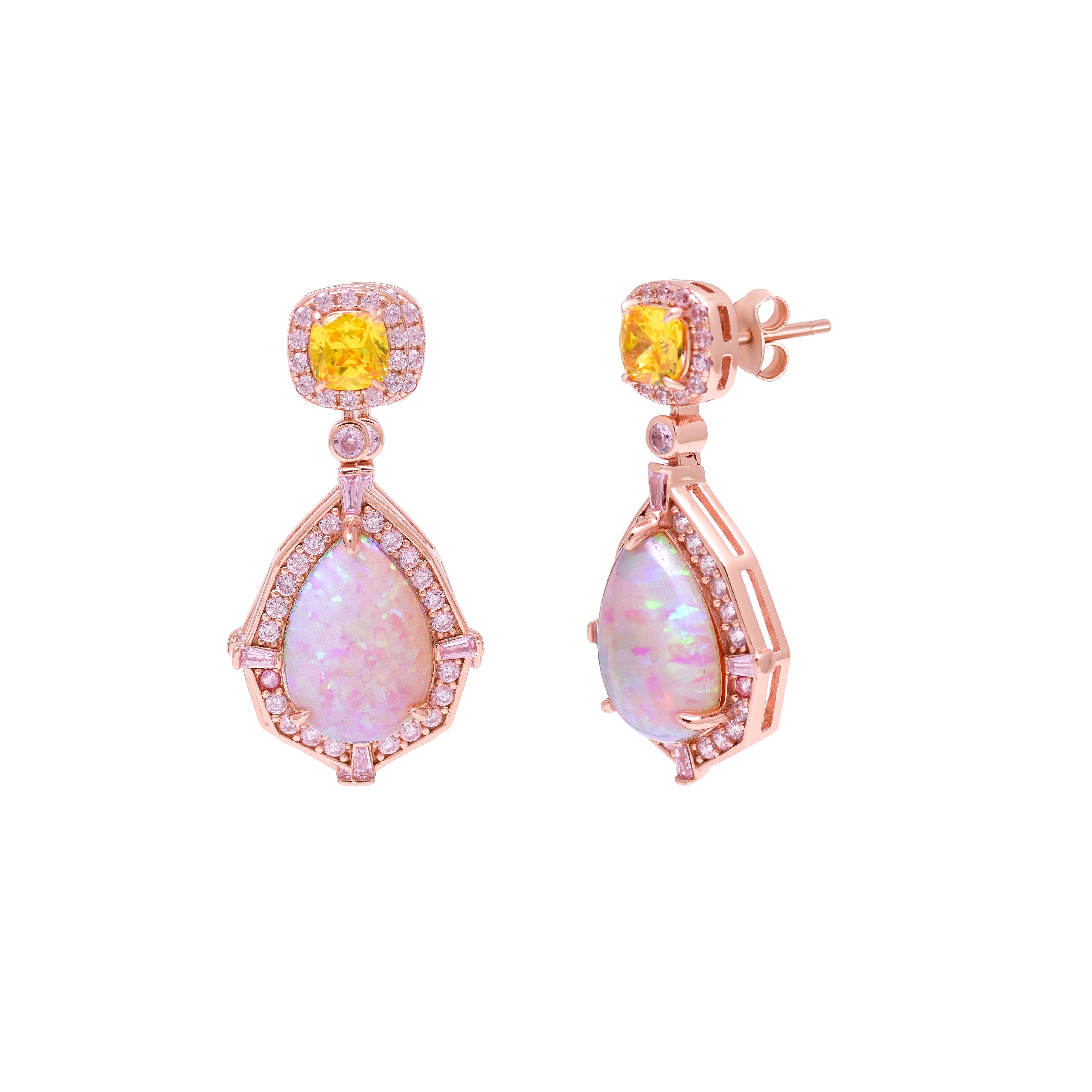 Rose Gold Plated Yellow Top Opal Drop Earrings