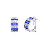 Blue Baguette Sterling Silver Hoop Earrings