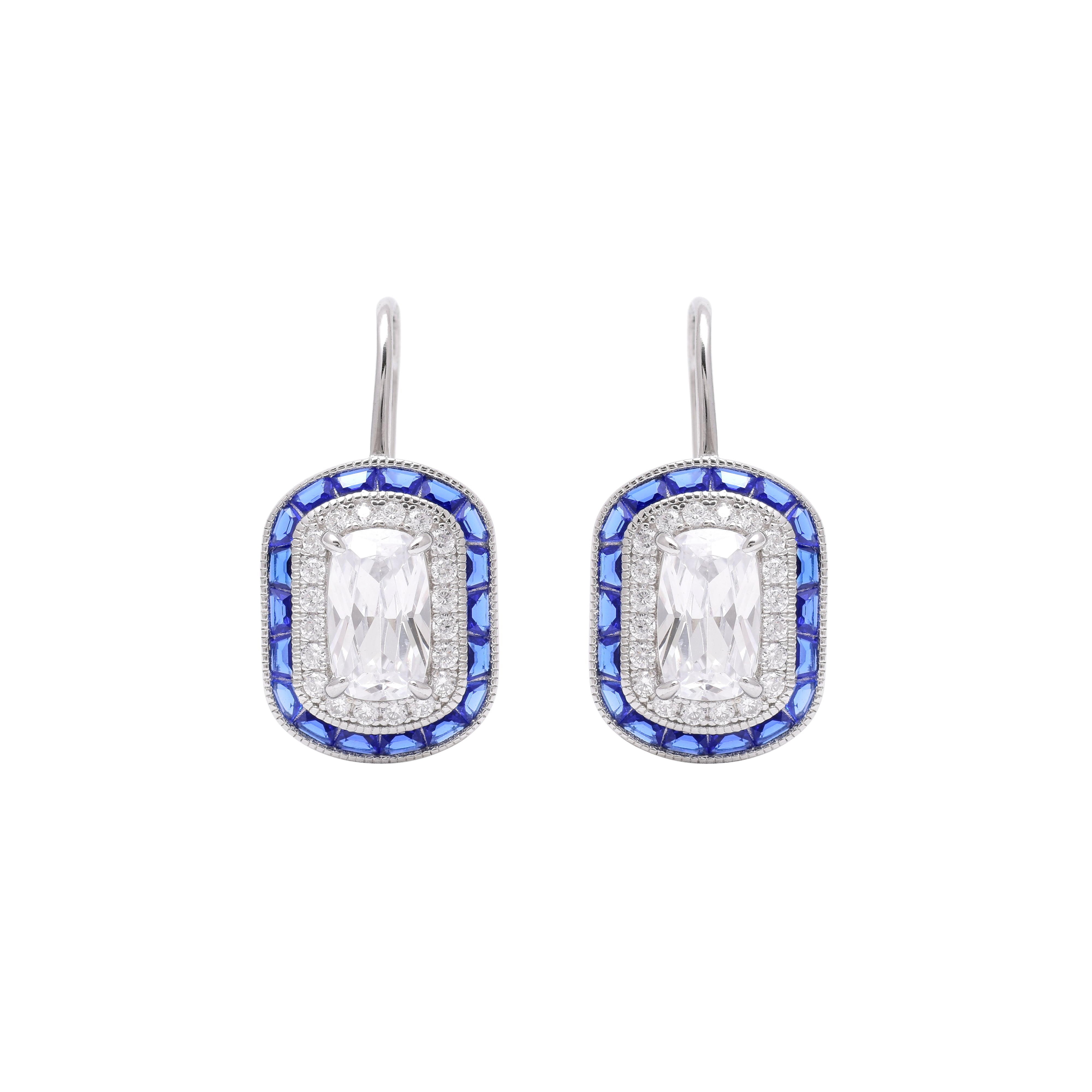 Sapphire Halo Sterling Silver Threader Earrings