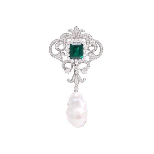 Emerald Heirloom Sterling Silver Brooch