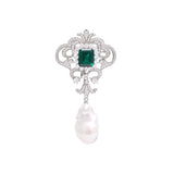 Emerald Heirloom Sterling Silver Brooch