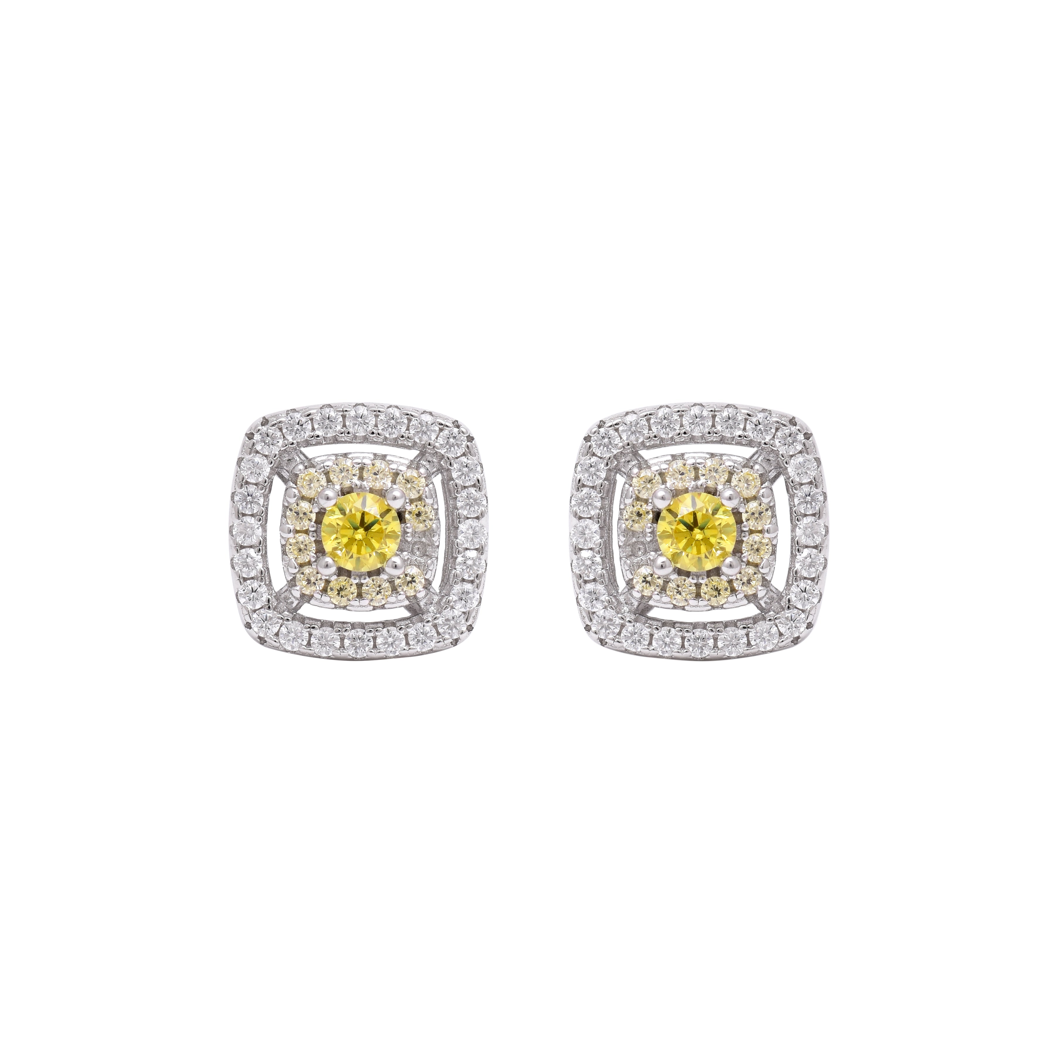Square Halo Yellow Stone Pendant Set