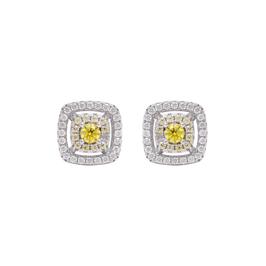 Square Halo Yellow Stone Pendant Set