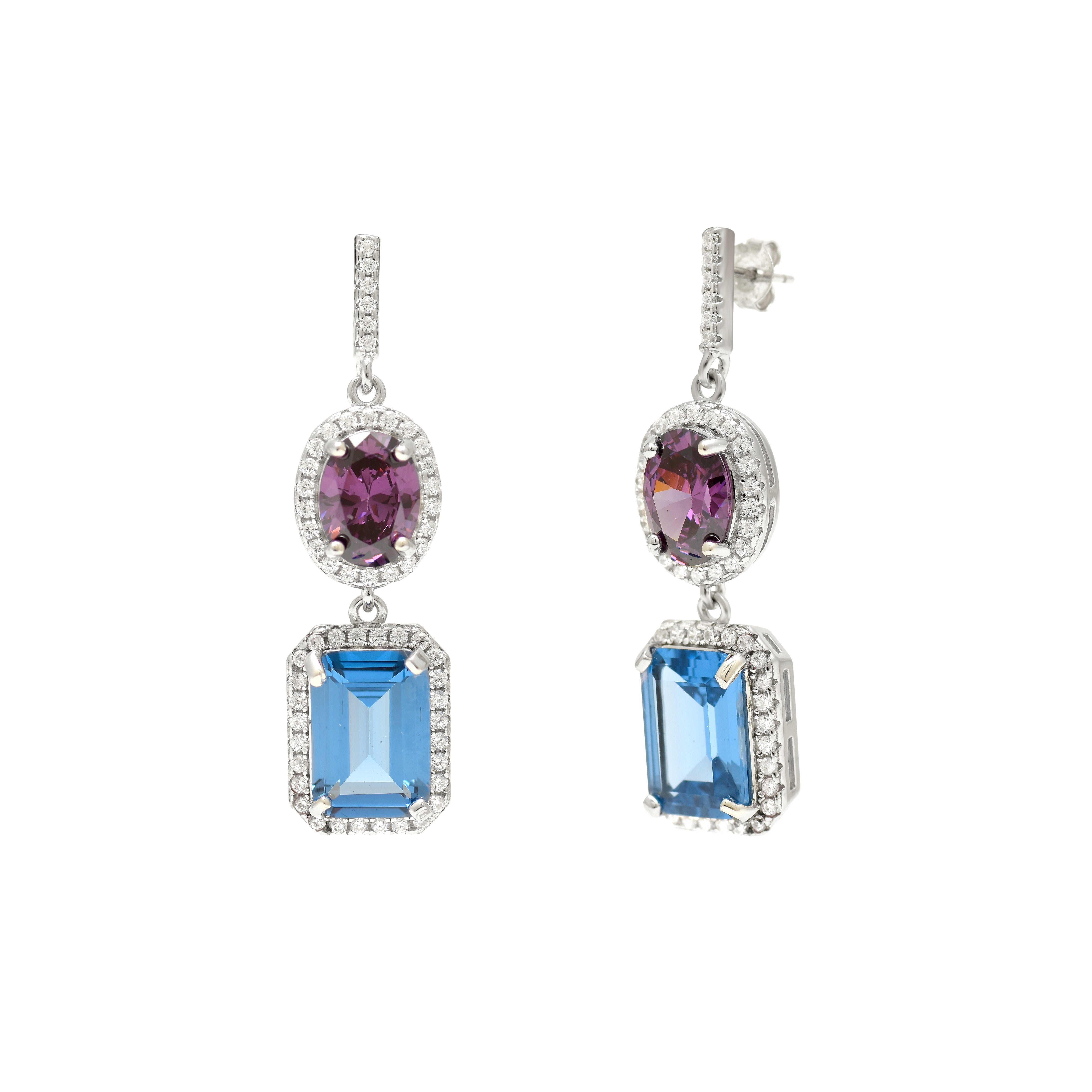 Two-Tone Gemstone Sterling Silver Drop Earrings