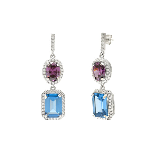 Two-Tone Gemstone Sterling Silver Drop Earrings