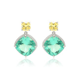 Emerald and Yellow Cushion Drop Earrings