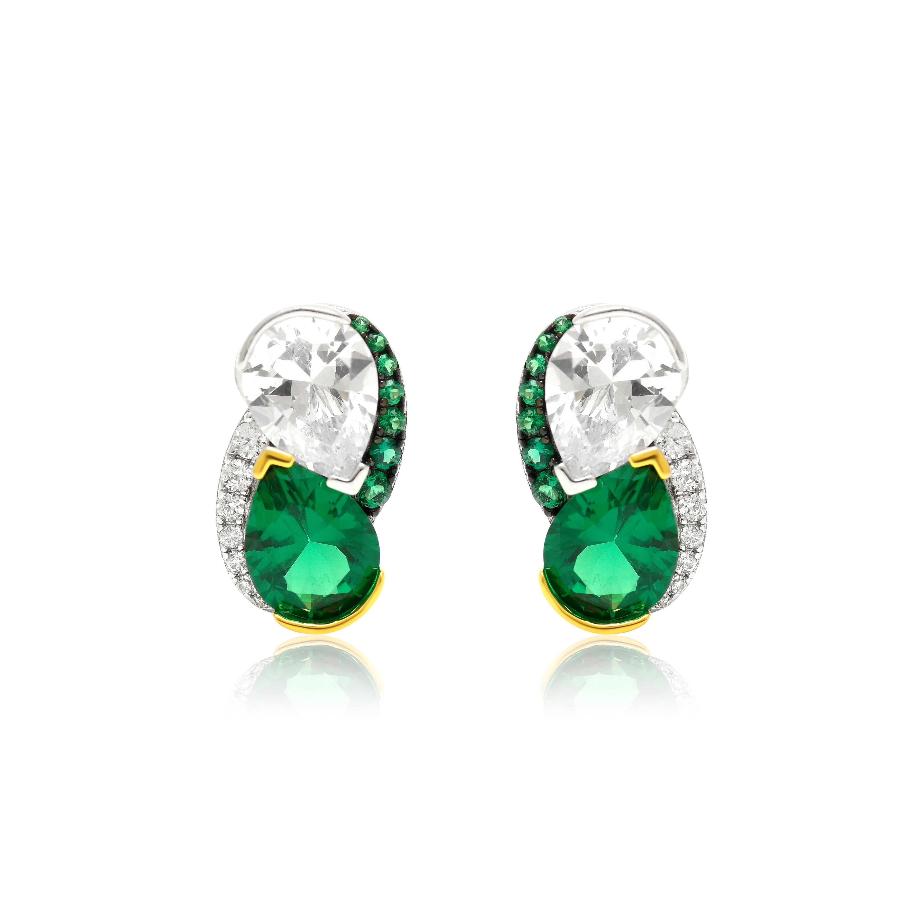Emerald & White Stone Teardrop Stud Earrings