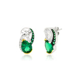 Emerald & White Stone Teardrop Stud Earrings