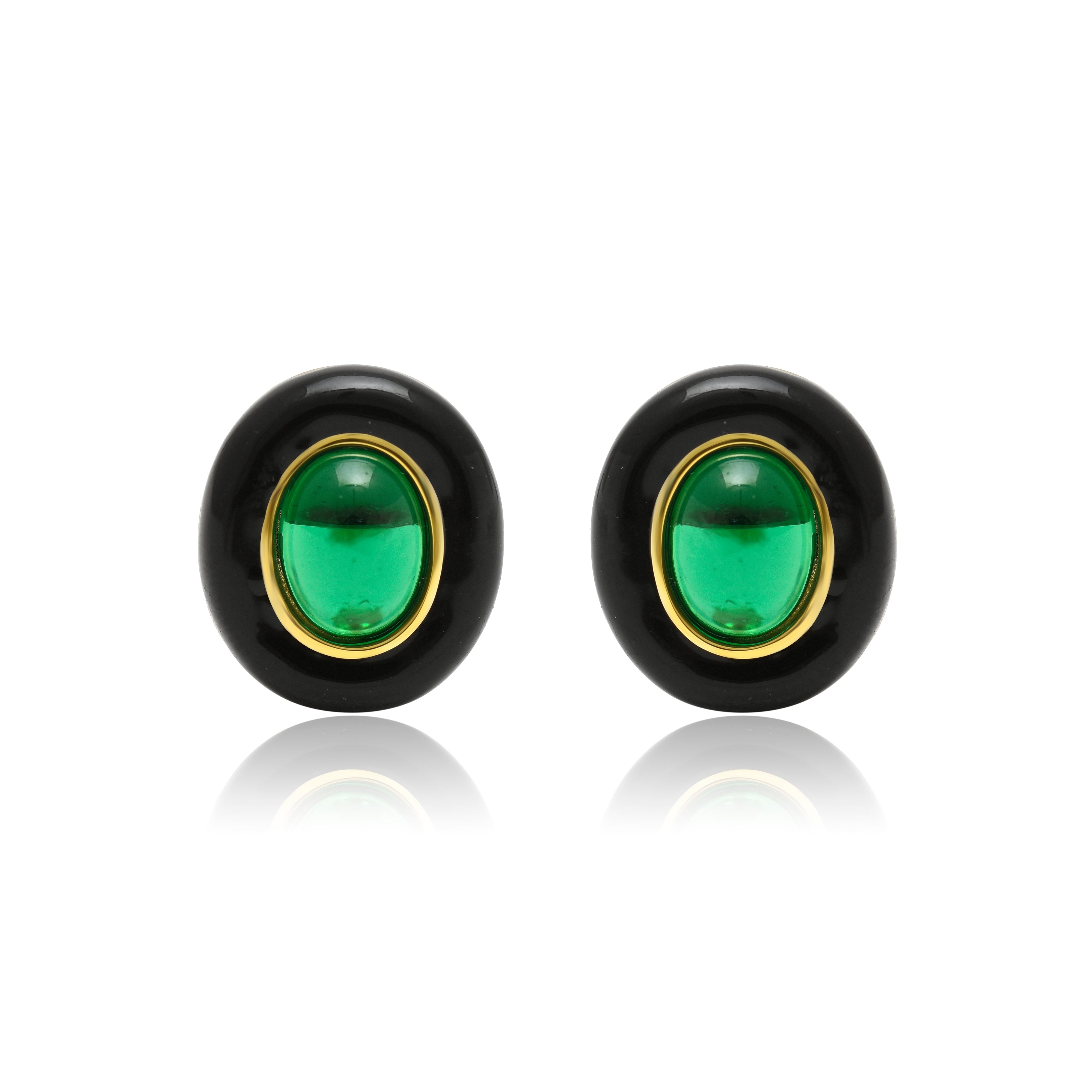 Emerald Enamel Stud Earrings in 925 Sterling Silver