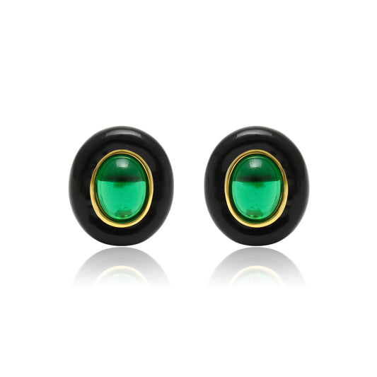 Emerald Enamel Stud Earrings in 925 Sterling Silver