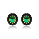 Emerald Enamel Stud Earrings in 925 Sterling Silver