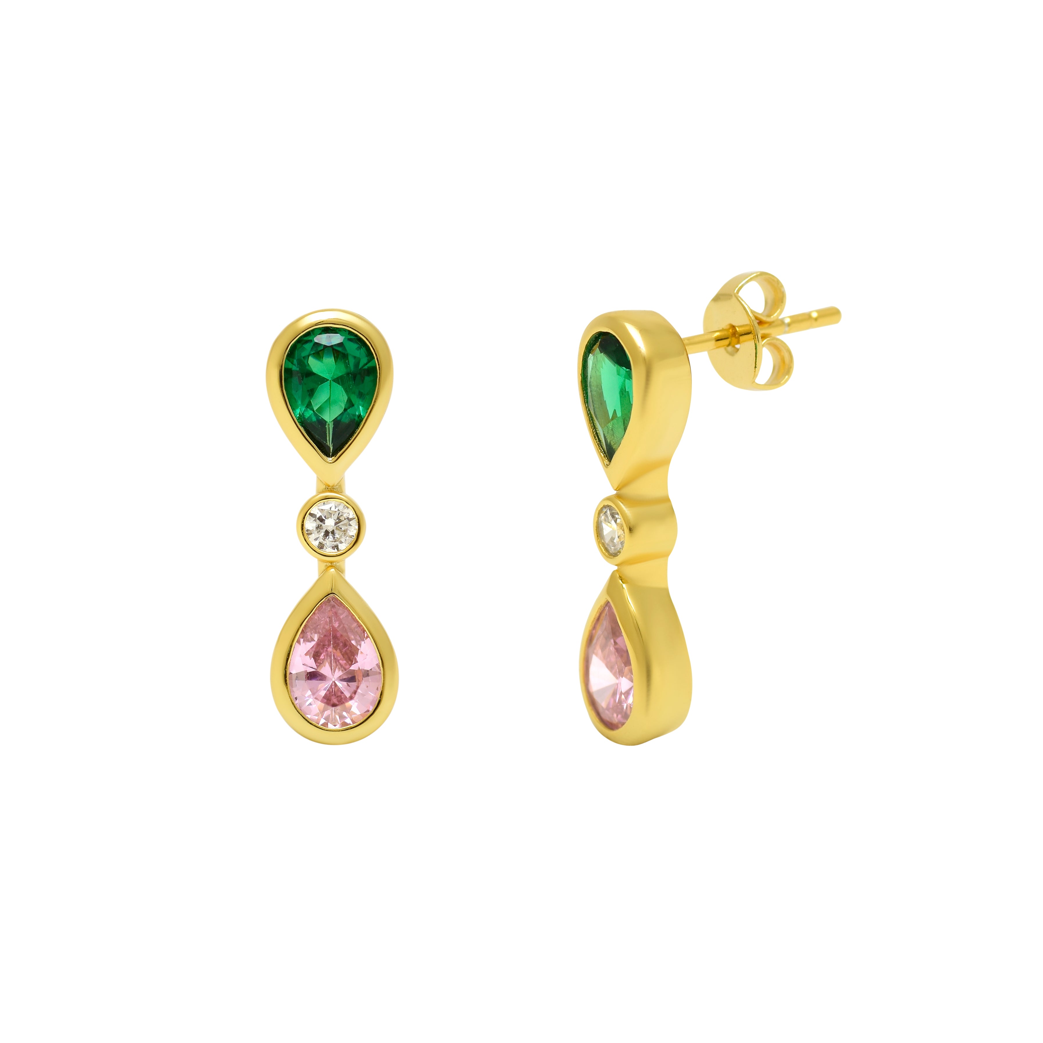 Pear-Shaped Emerald and Pink Drop Earrings