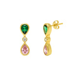 Pear-Shaped Emerald and Pink Drop Earrings
