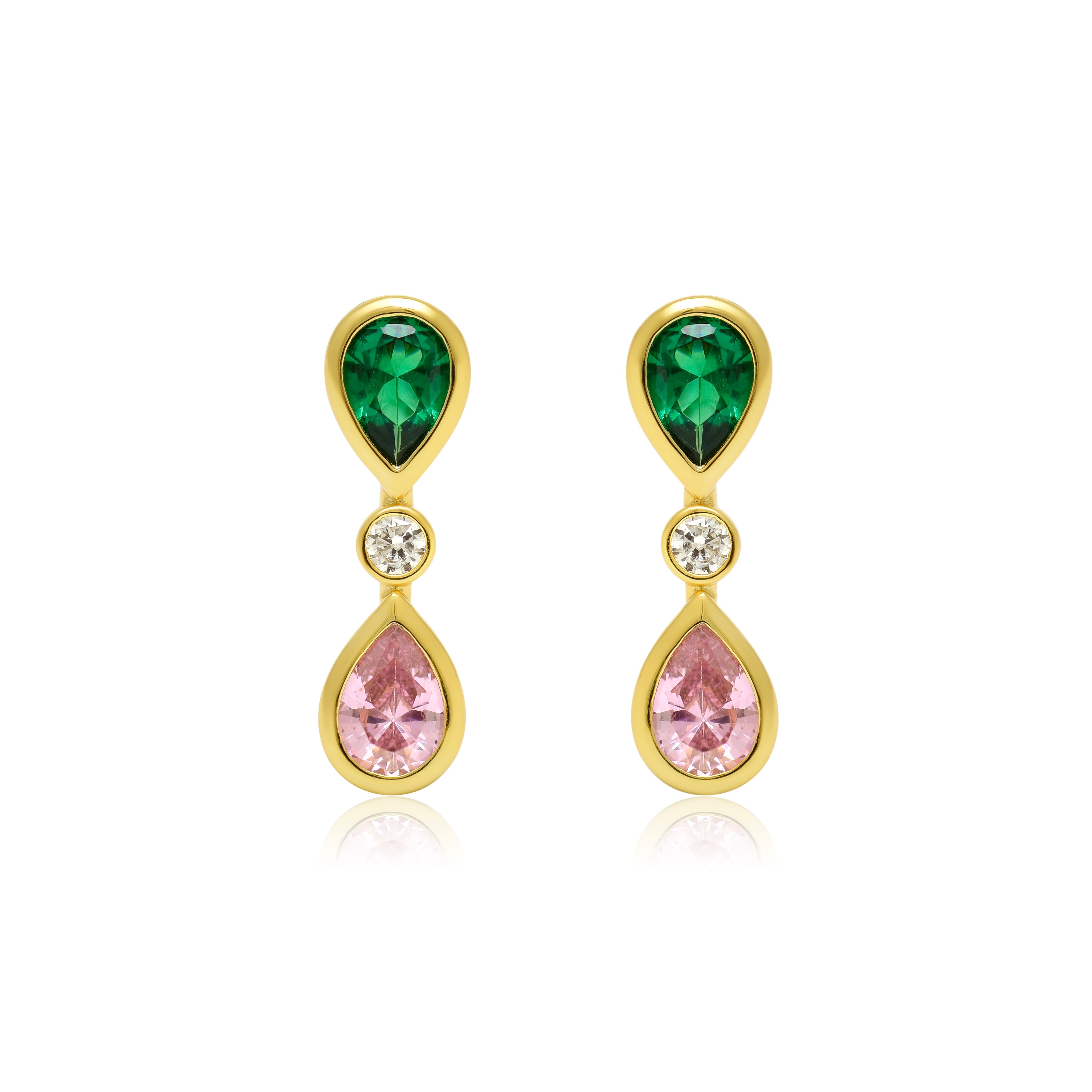 Pear-Shaped Emerald and Pink Drop Earrings