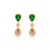 Pear-Shaped Emerald and Pink Drop Earrings