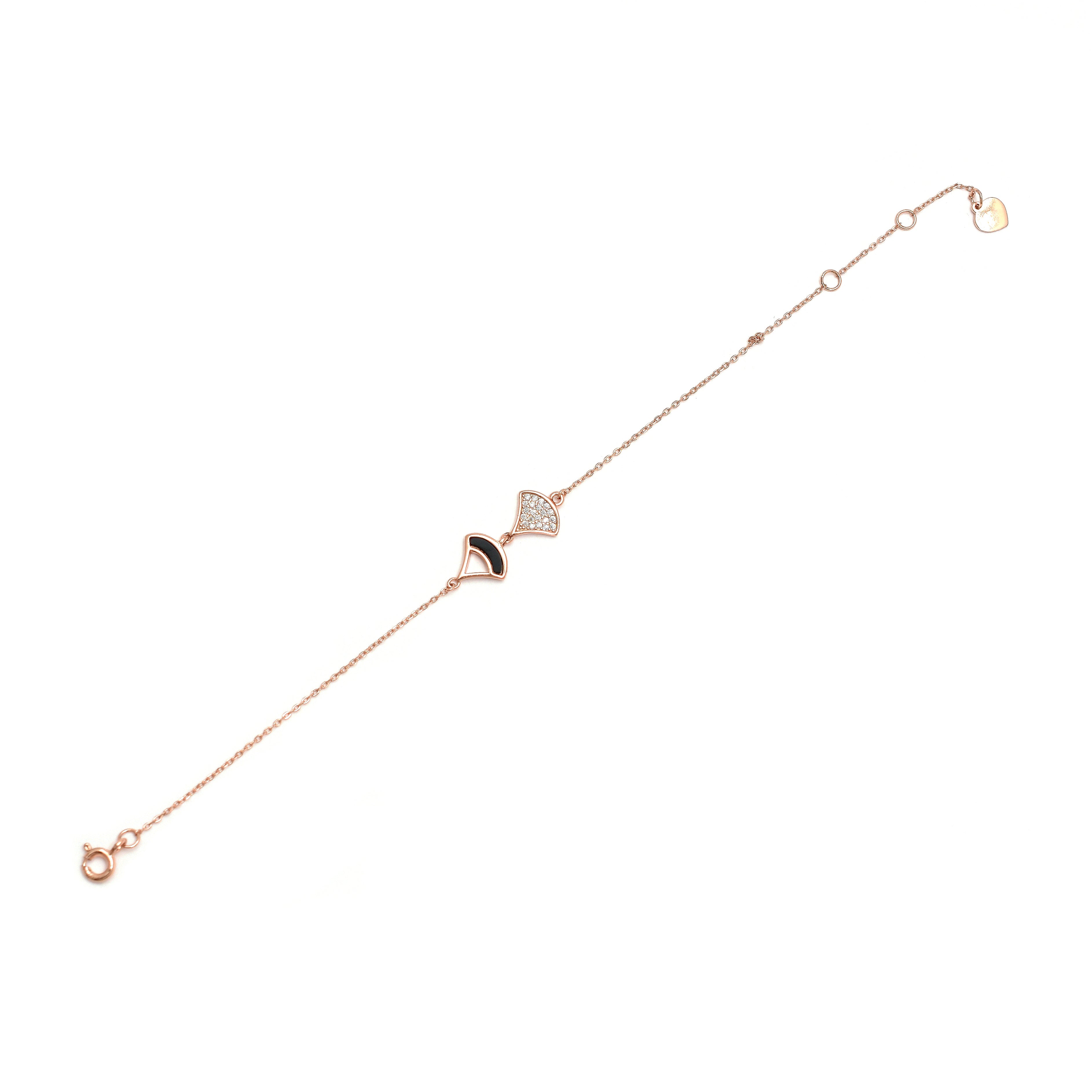 Sterling Silver Rose Gold Fan Motif Chain Bracelet