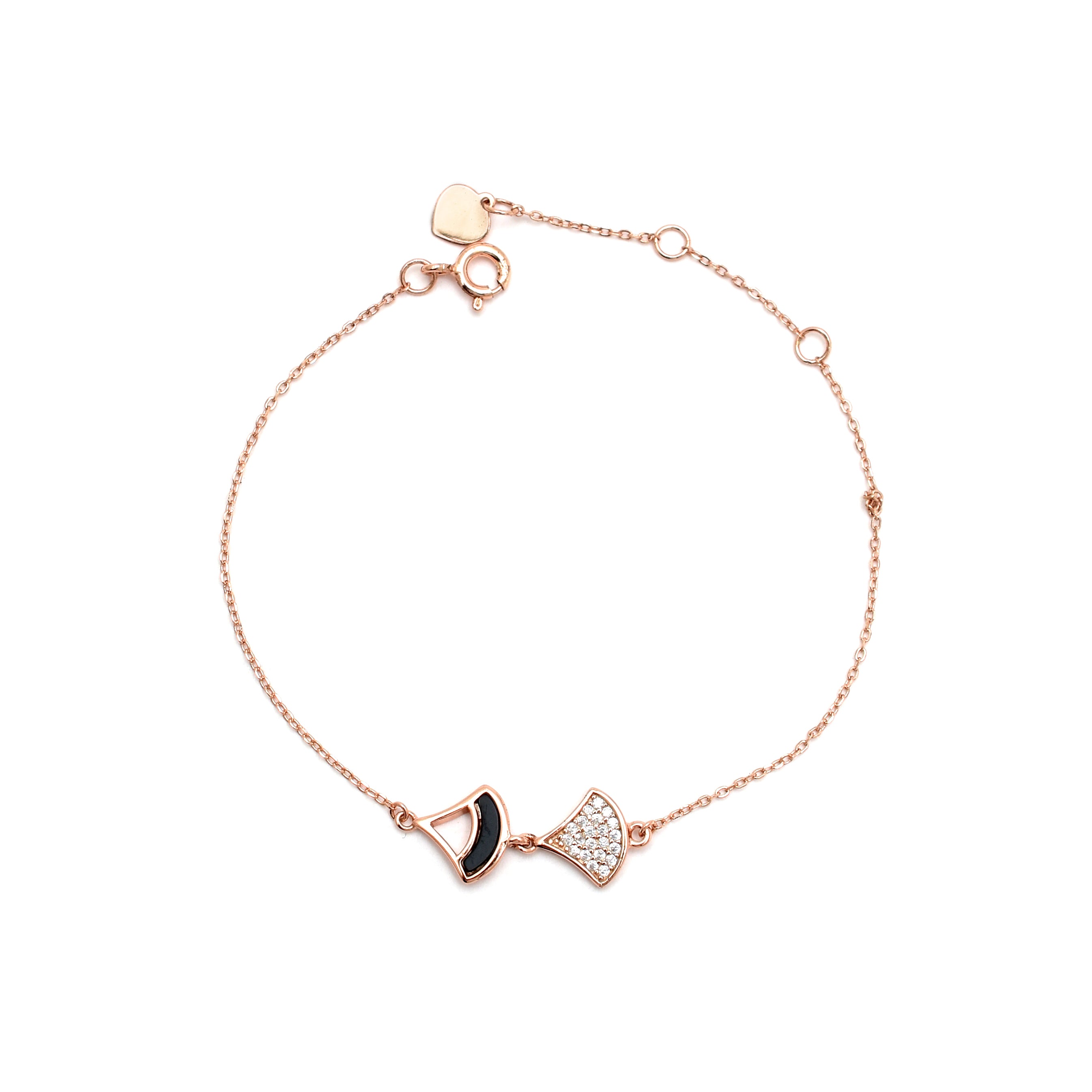 Sterling Silver Rose Gold Fan Motif Chain Bracelet