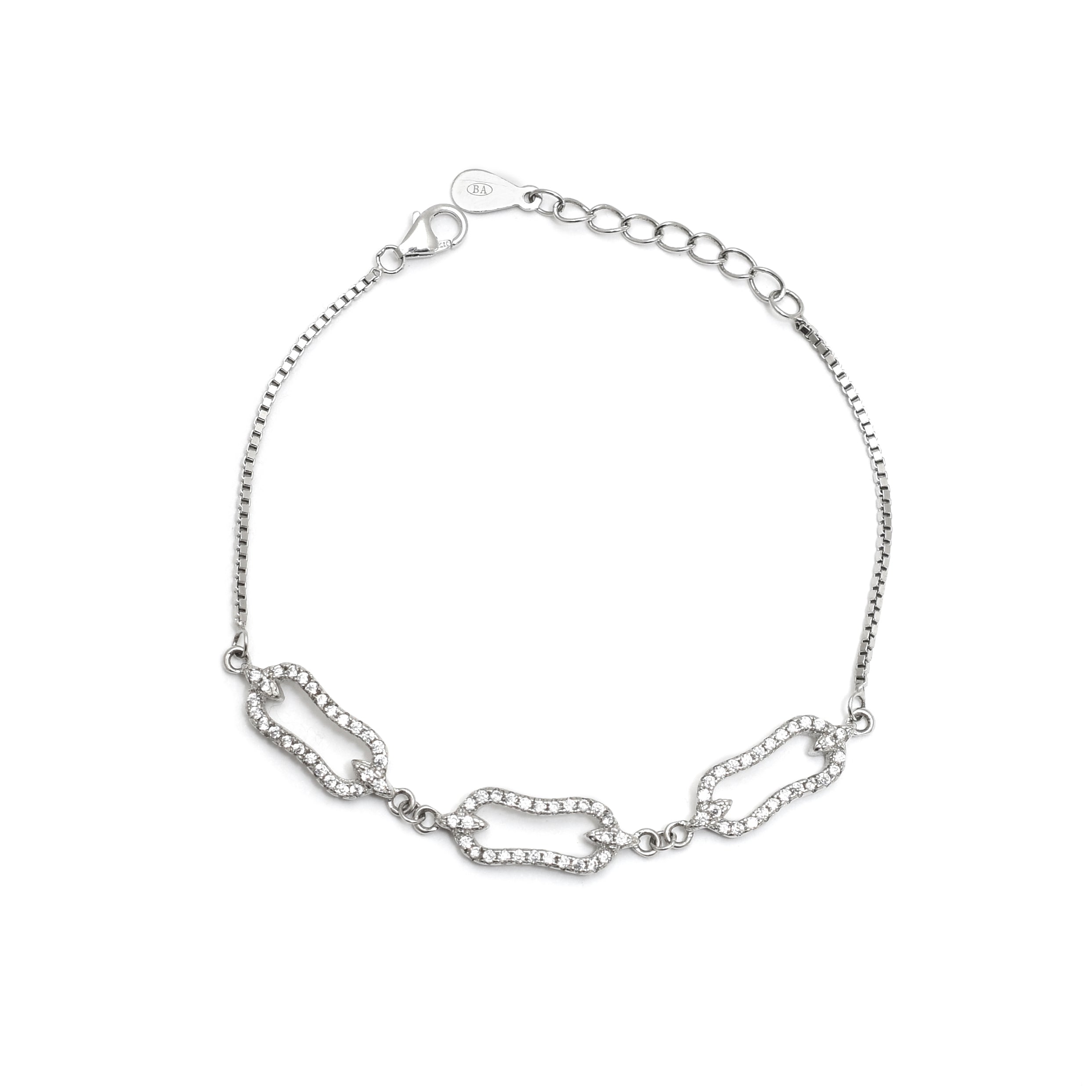 Sterling Silver Open Link Chain Bracelet with CZ Accents