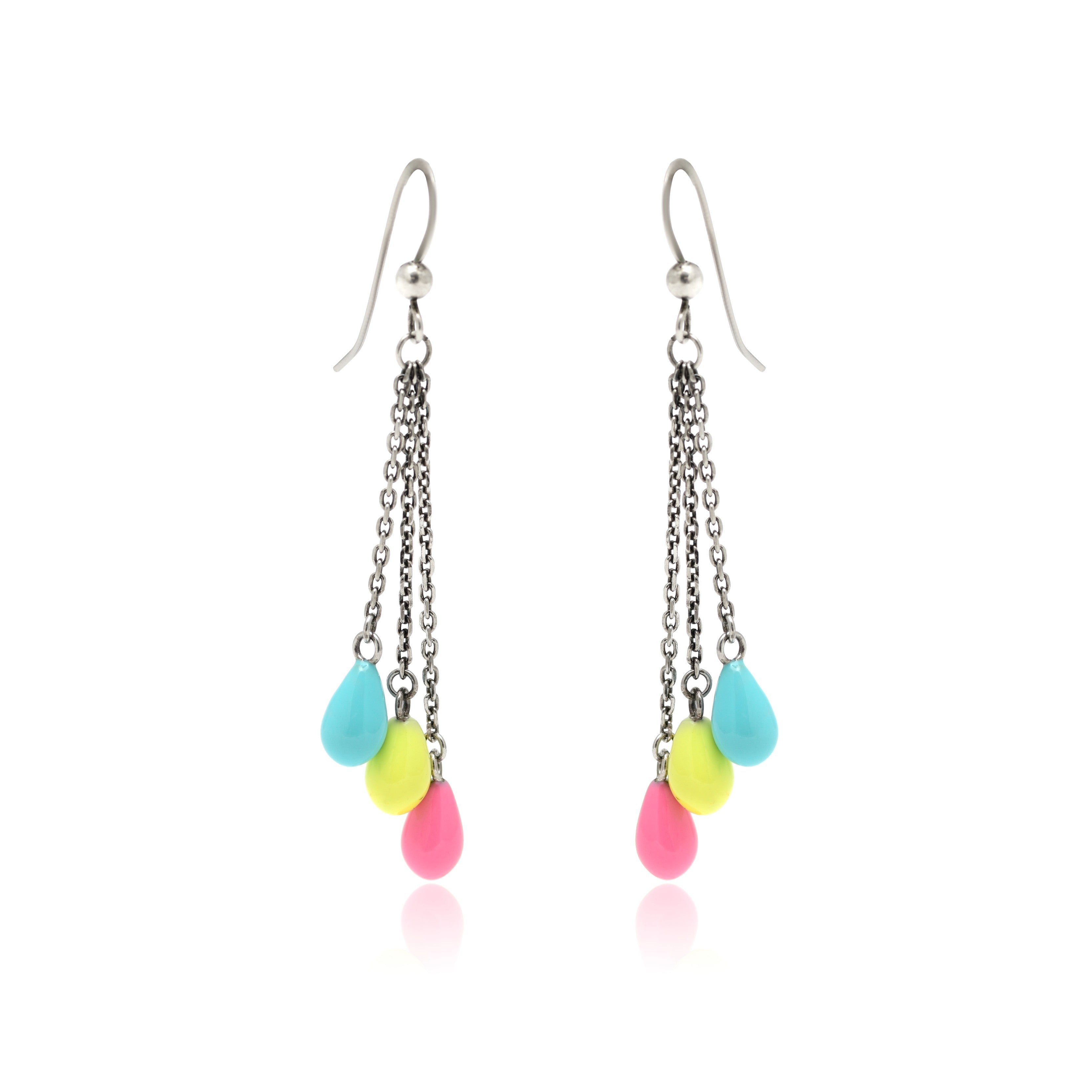 Multicolor Enamel Teardrop Dangle Earrings