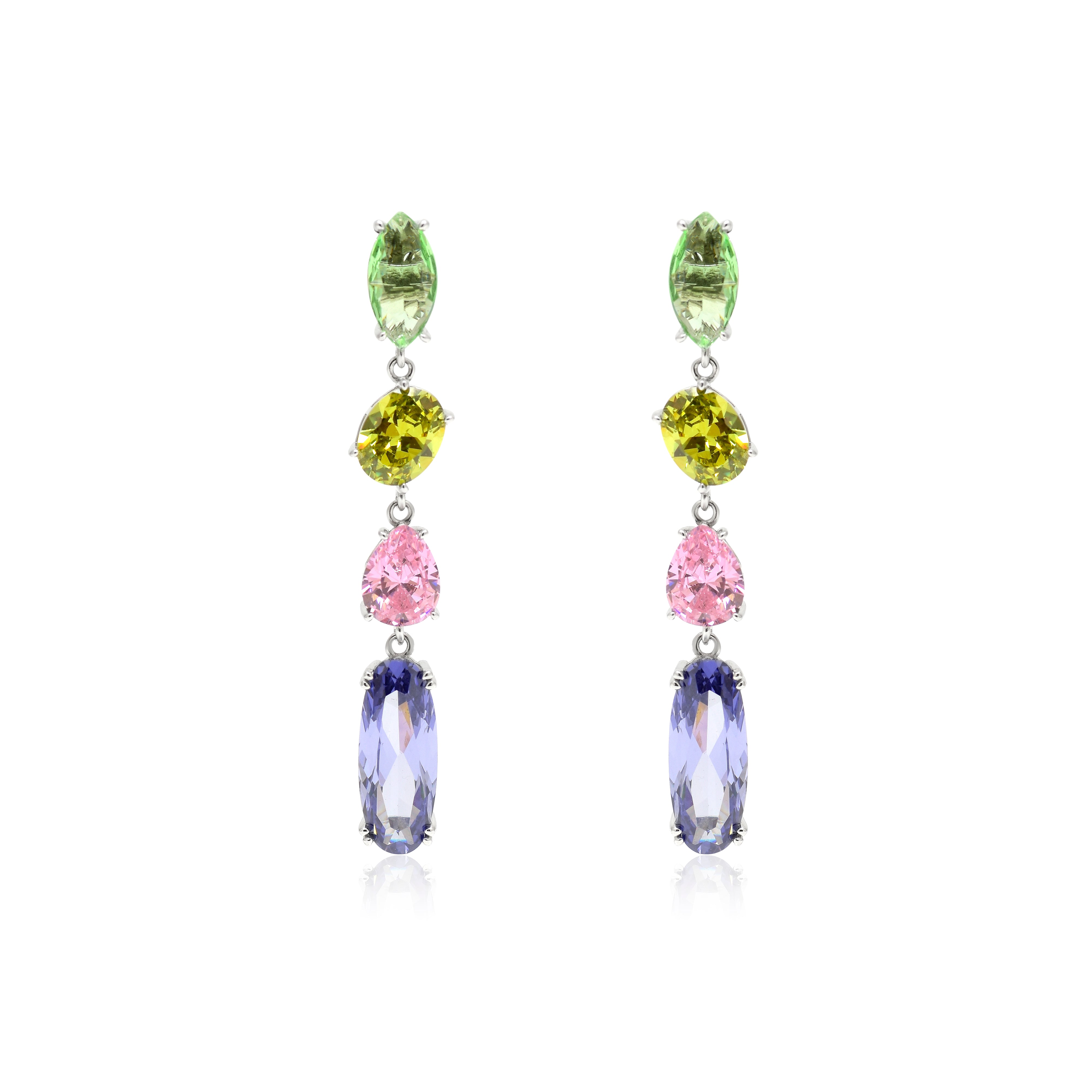 Multicolor Cascade Drop Earrings in Sterling Silver
