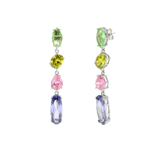 Multicolor Cascade Drop Earrings in Sterling Silver