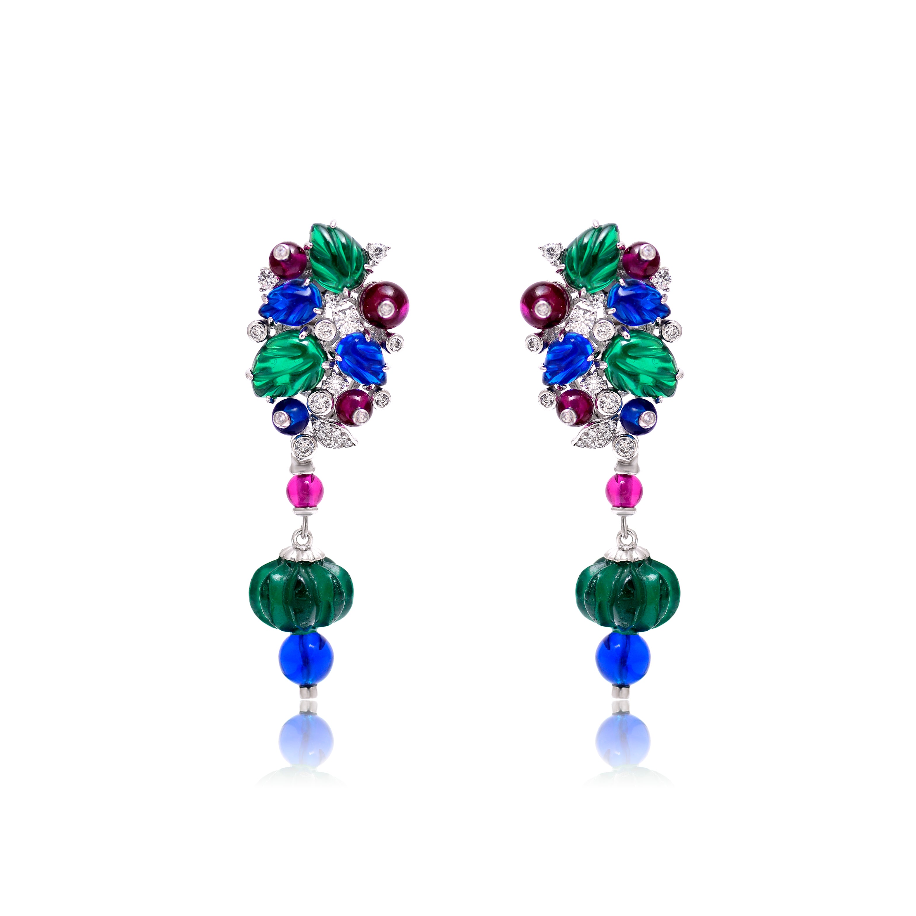 Colorful Carved CZ Drop Earrings In 925 Sterling Silver