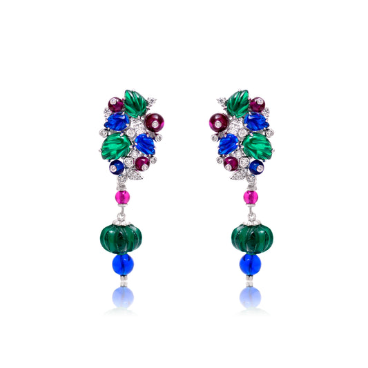 Colorful Carved CZ Drop Earrings In 925 Sterling Silver