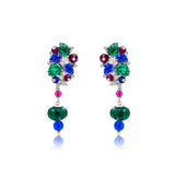 Colorful Carved CZ Drop Earrings In 925 Sterling Silver