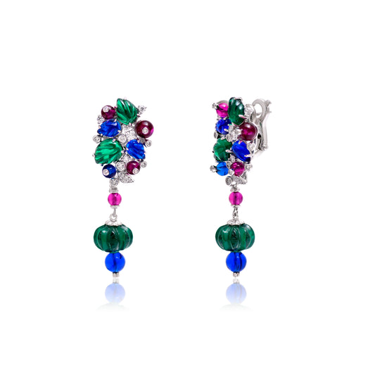 Colorful Carved CZ Drop Earrings In 925 Sterling Silver
