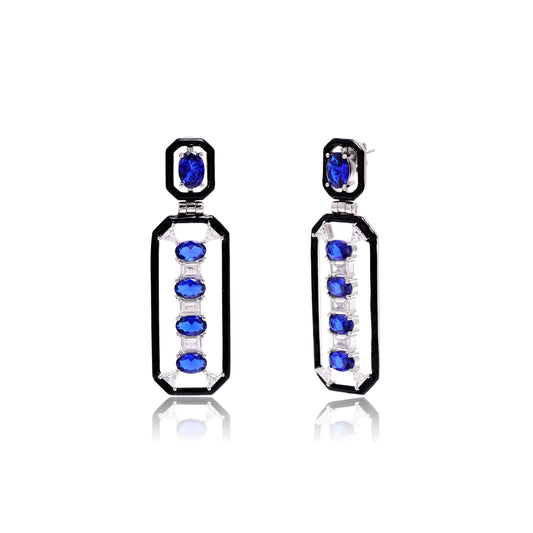 Geometric CZ Drop Earrings In 925 Sterling Silver